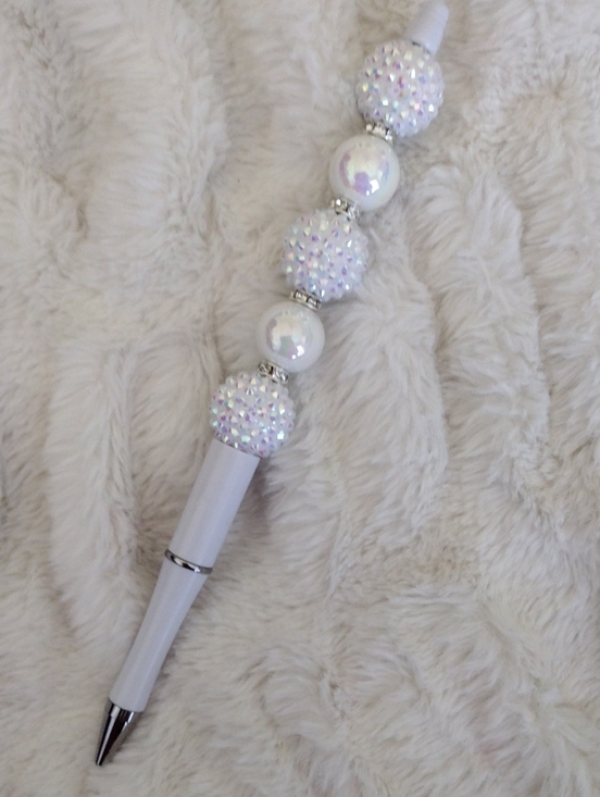 Handcrafted Other - Iridescent Beaded White Ballpoint Tall Pen